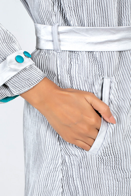 Metallic silver jacket-micro-pleated