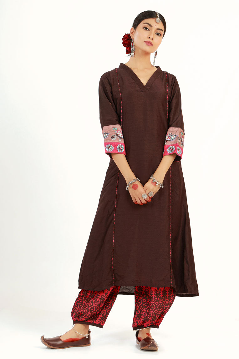 Coffee Saraswati Set + Brahmi dupatta ( set of 3 )