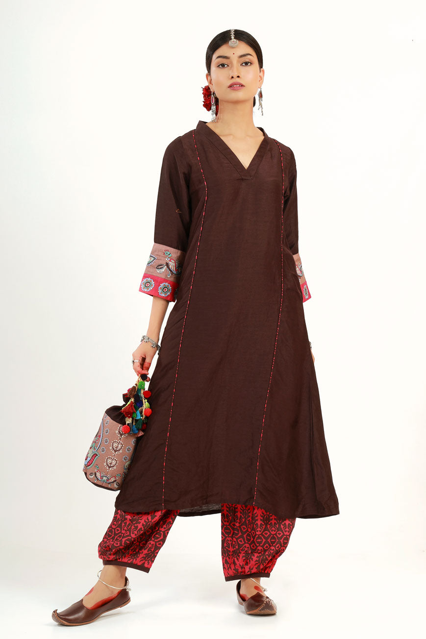 Coffee Saraswati Set + Brahmi dupatta ( set of 3 )