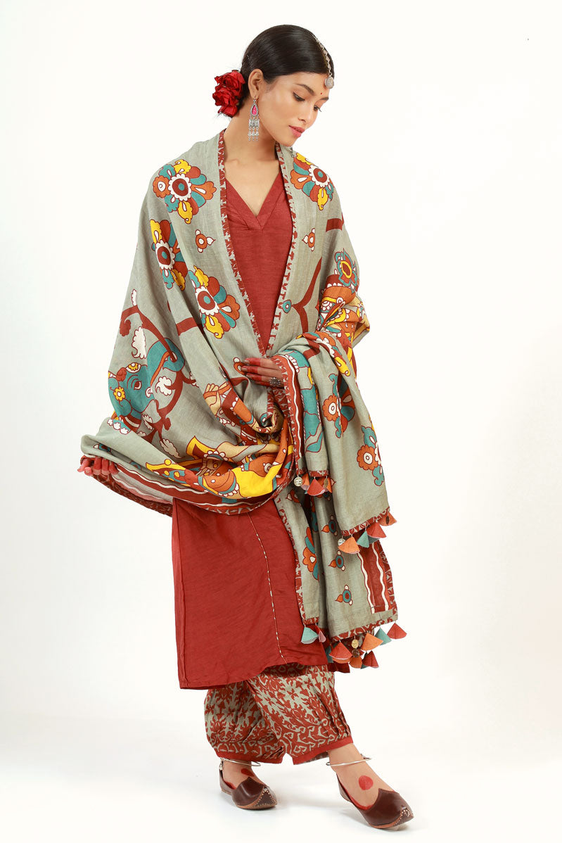 MAROON LAKSHMI SET + ISHWARI DUPATTA (set of 3 )