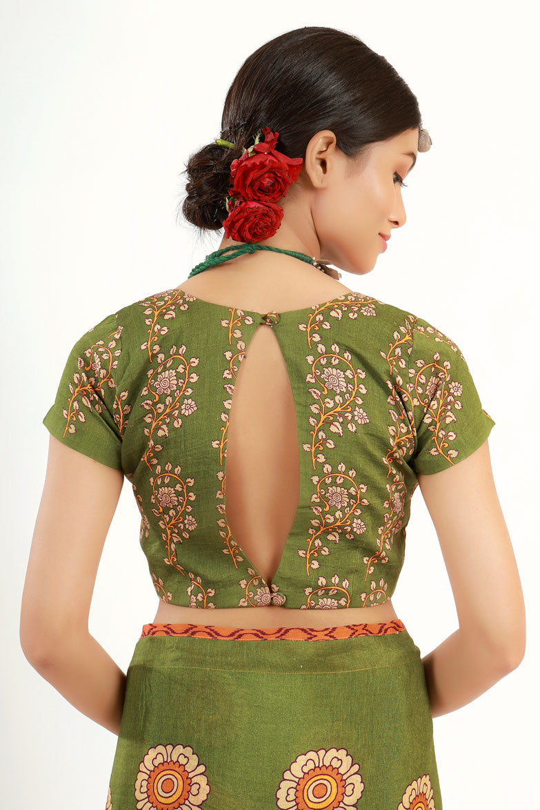Green Flowel Kalamkari Blouse