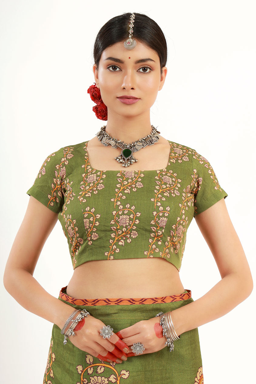 Green Flowel Kalamkari Blouse