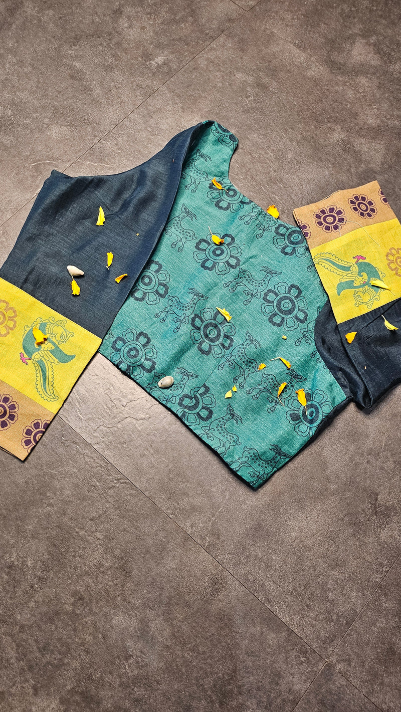 Green kalamkari peacock blouse