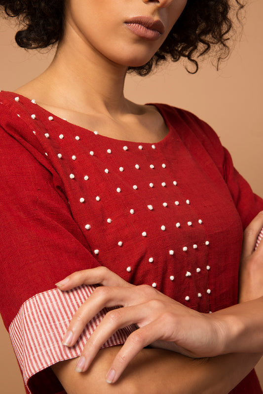 Maroon french knot dress