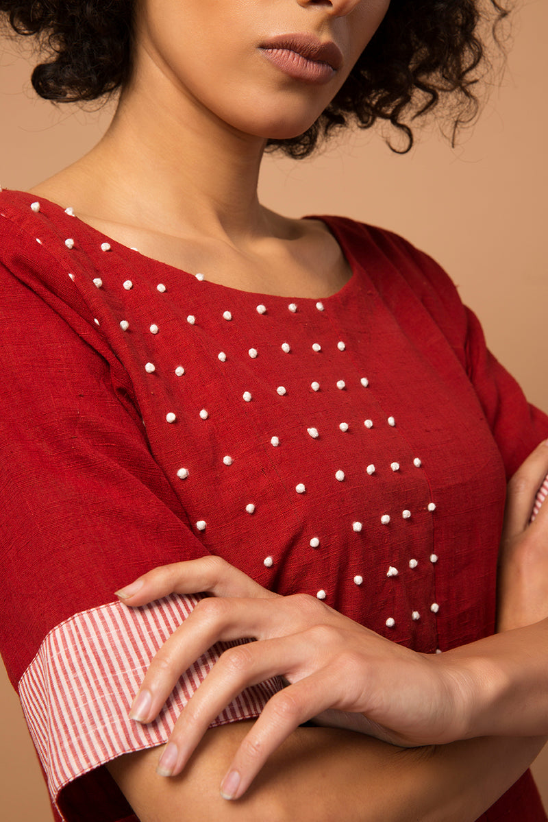 Maroon french knot dress