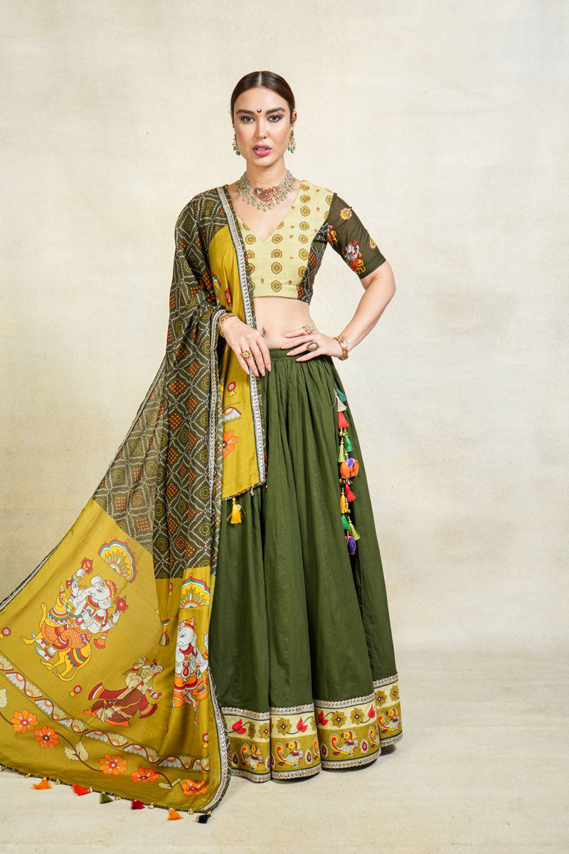 Herambh green bandhani dupatta