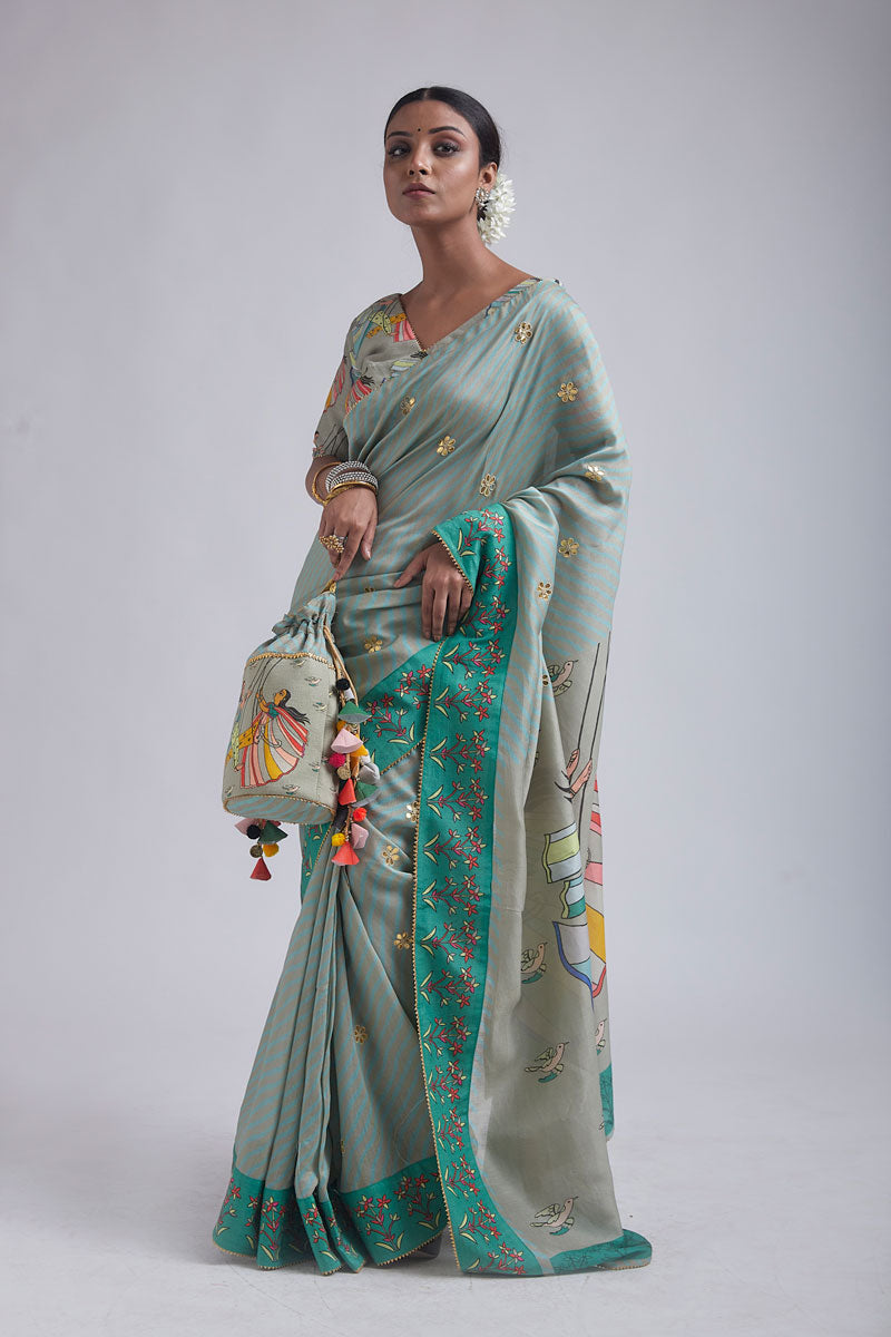 Blue- Green jhoola saree