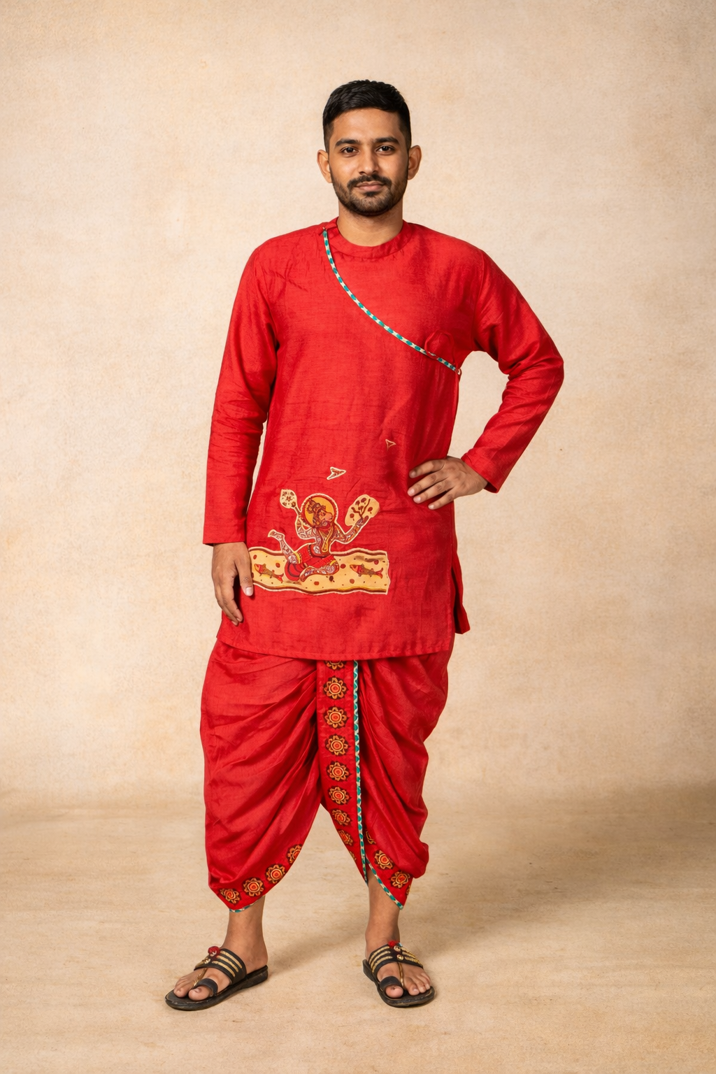 Hanu red kurta + dhoti set ( set of 2)