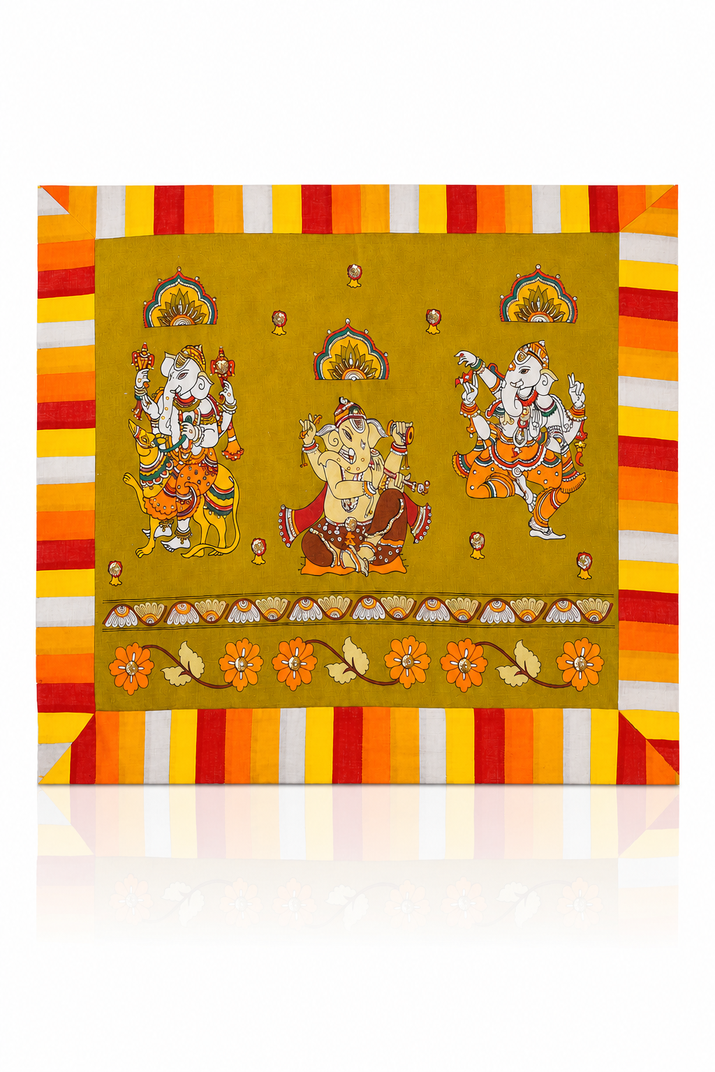 GAJAPATI GREEN FABRIC WALL ART
