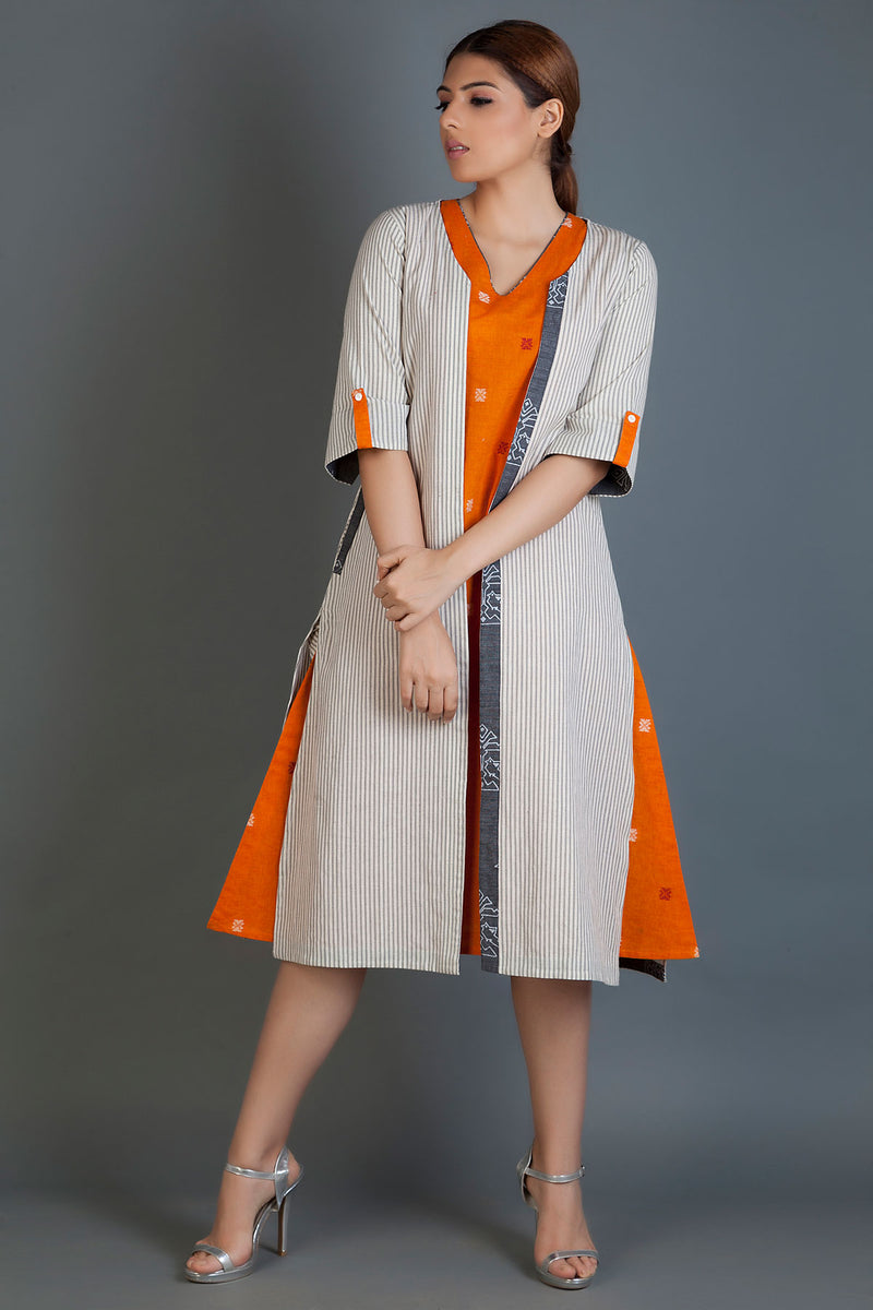 Mithoo grey strip jacket dress set (set of 2)