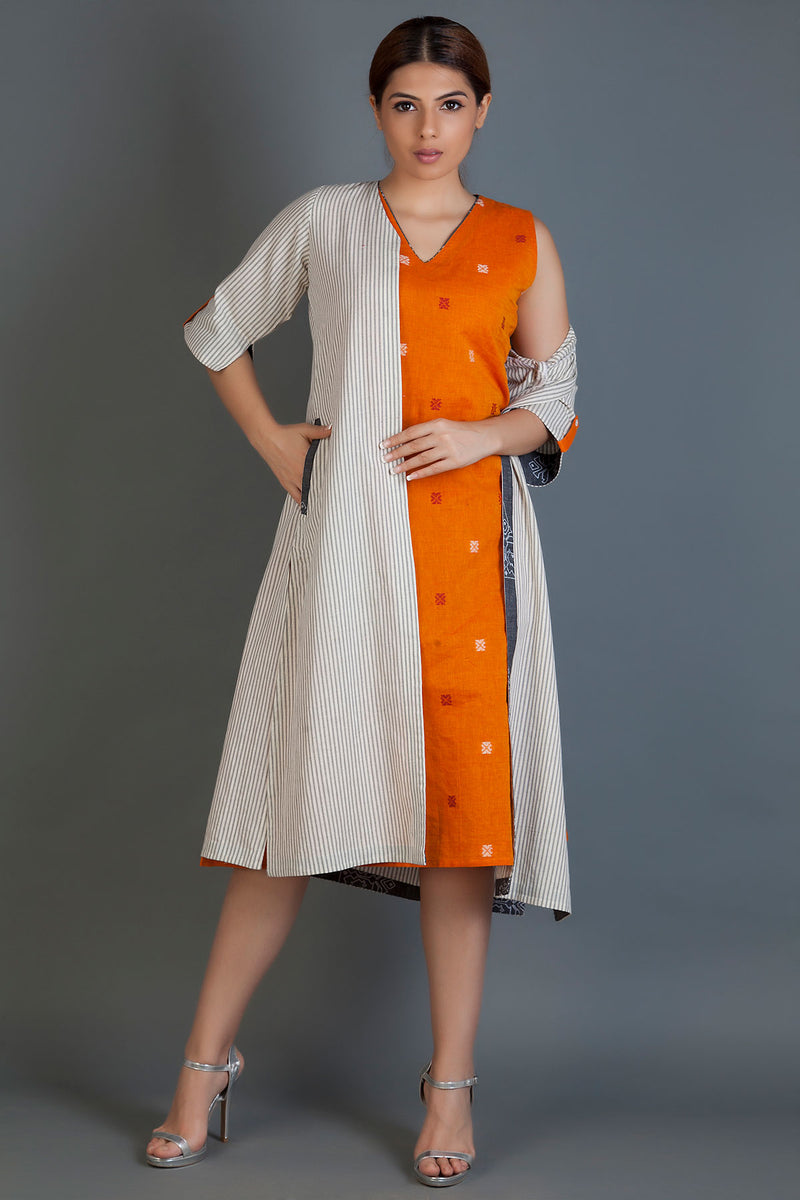 Mithoo grey strip jacket dress set (set of 2)