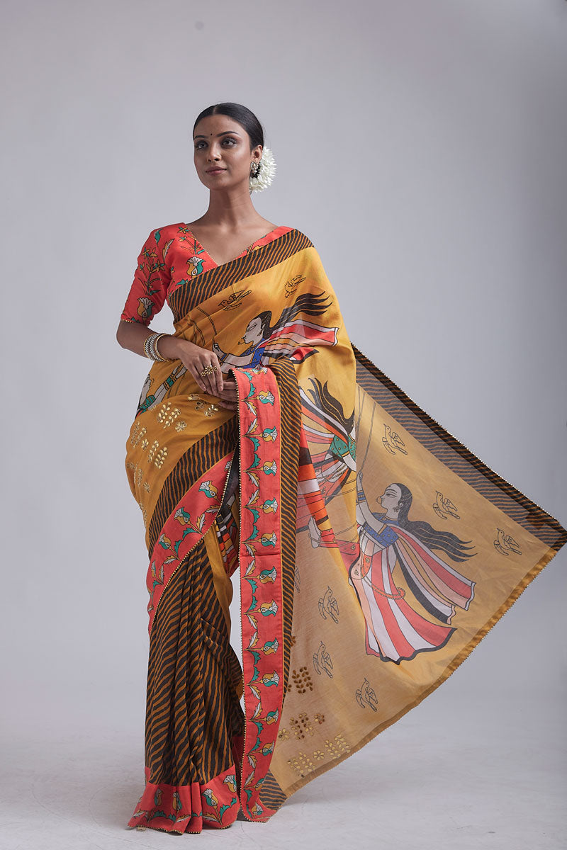 Jhoola Ochre Saree