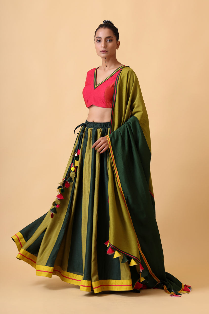 KSHITI PINE GREEN LEHENGA (set of 3)