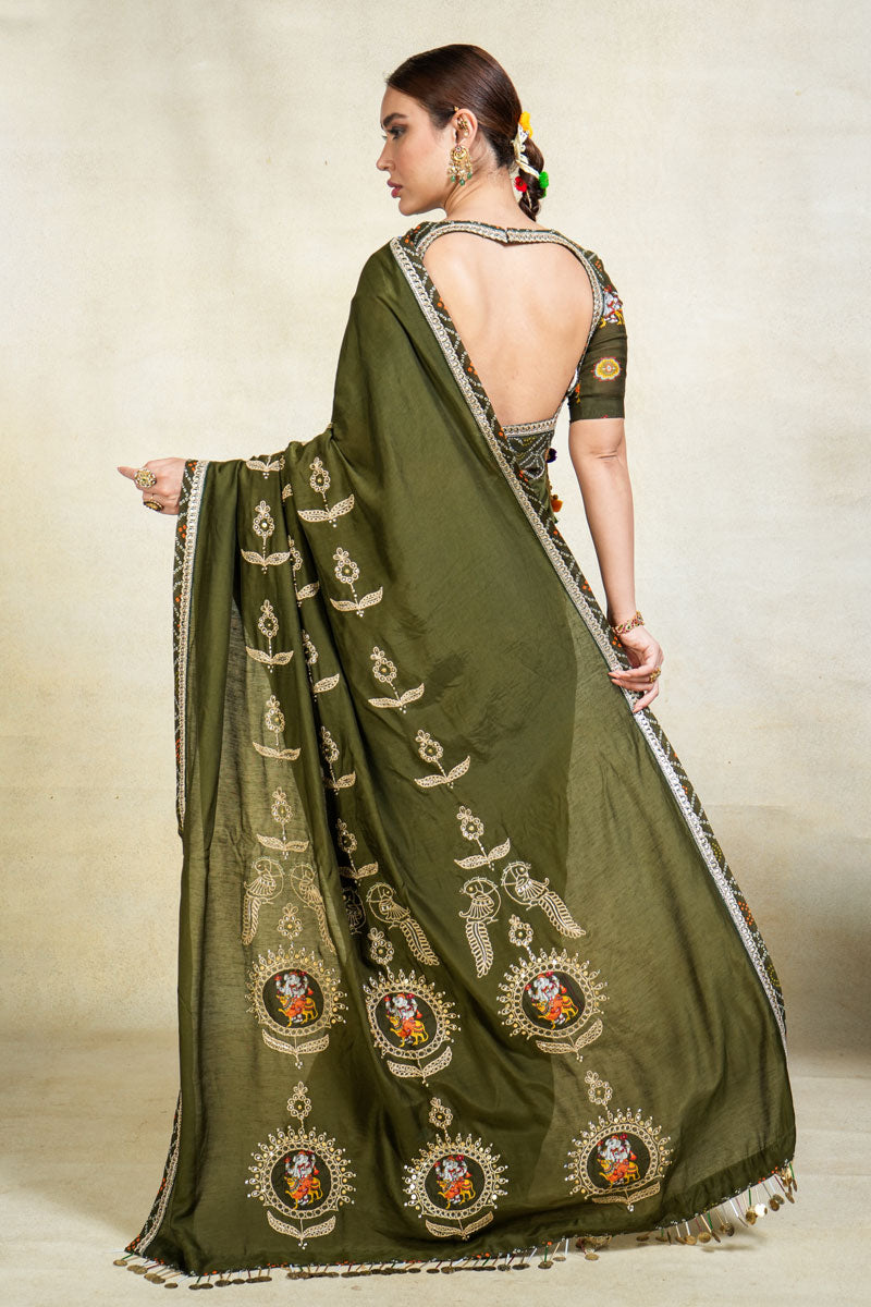 MITHU-GAJANAN GREEN EMBROIDERED SAREE
