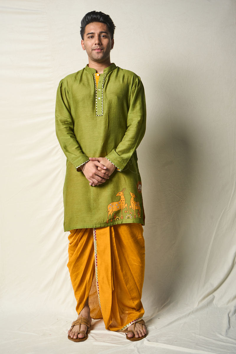 MRIGA GATI GREEN SET OF 2 ( KURTA + DHOTI)