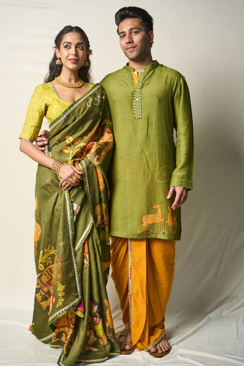 MRIGA GATI GREEN SET OF 2 ( KURTA + DHOTI)