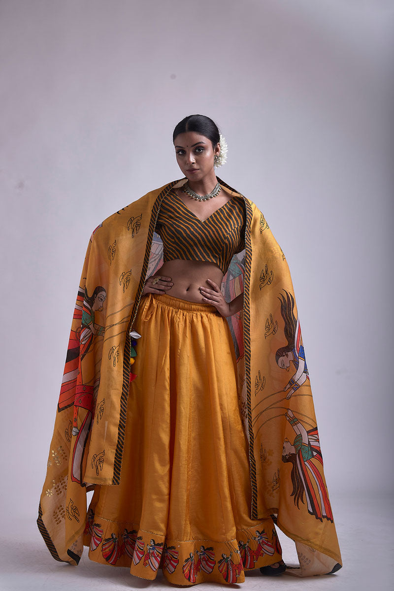 Ochre Jhoola Lehenga (set of 3)