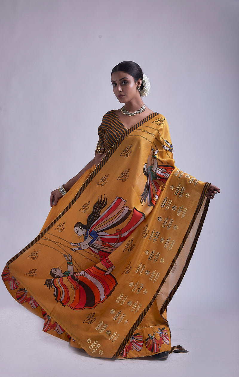 Ochre Jhoola Lehenga (set of 3)