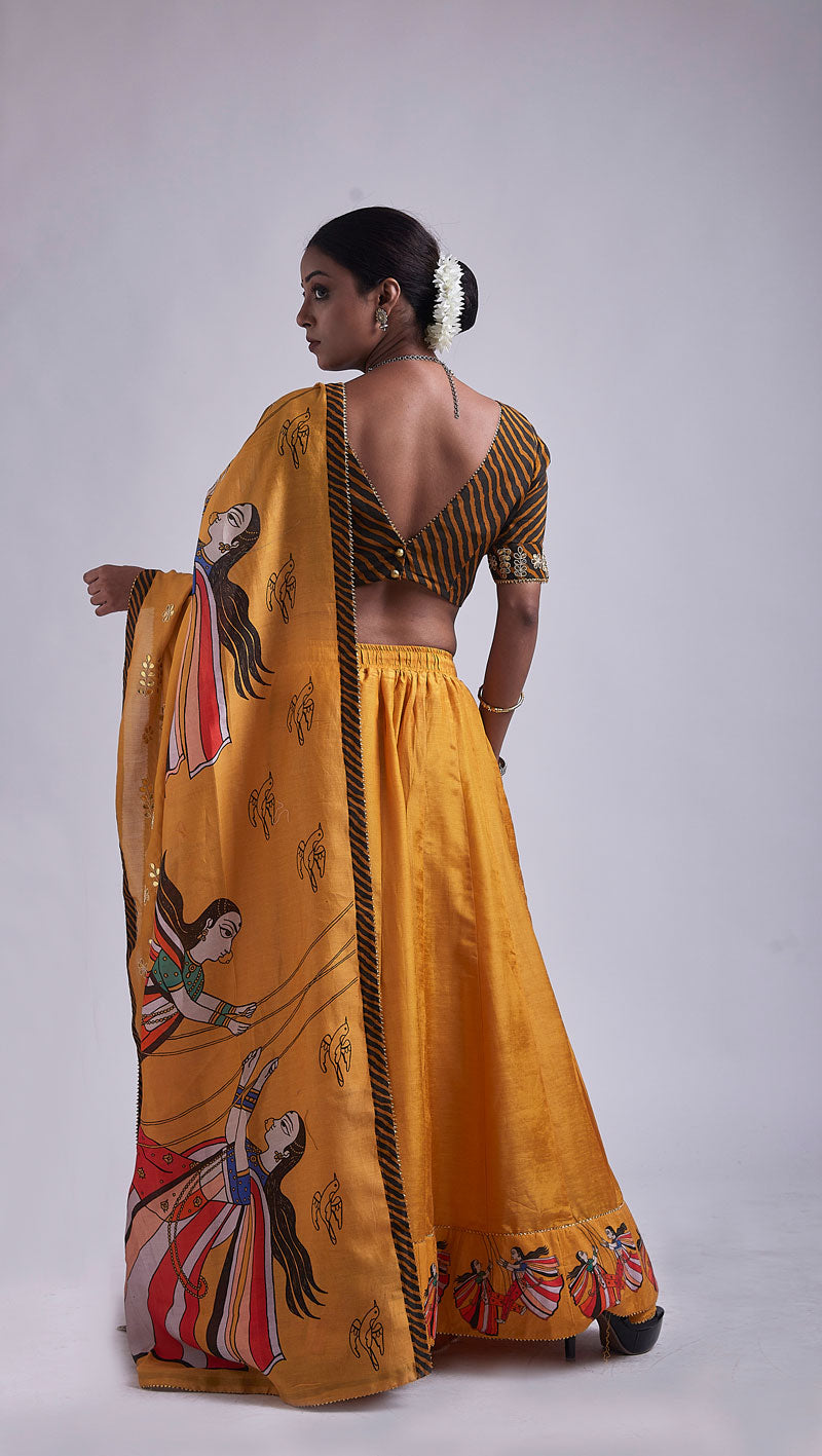 Ochre Jhoola Lehenga (set of 3)