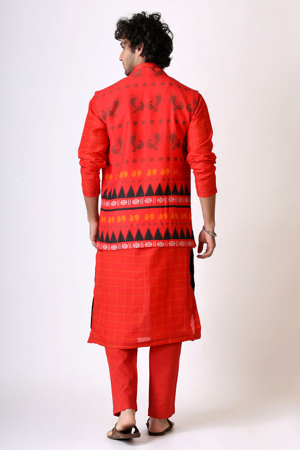 PREM RED MAYIL SET ( kurta + pant + jacket )