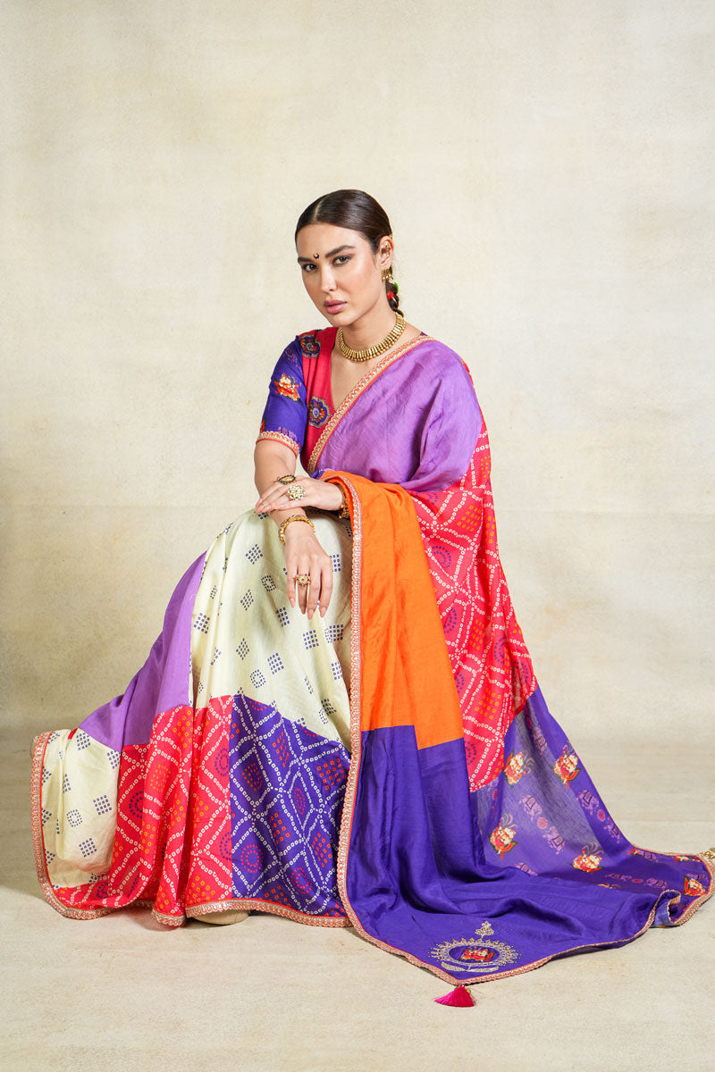 MITHU-GAJANAN PURPLE PATCHWORK SAREE