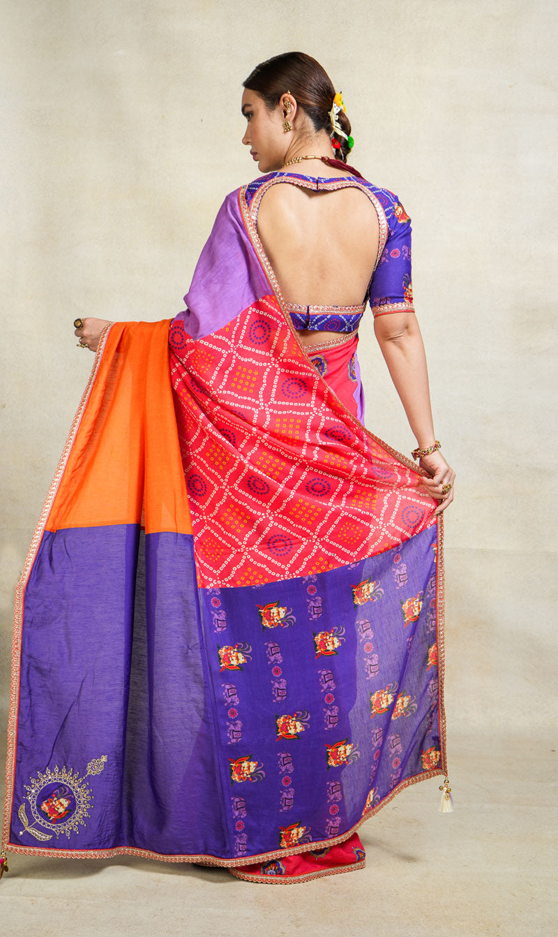 MITHU-GAJANAN PURPLE PATCHWORK SAREE