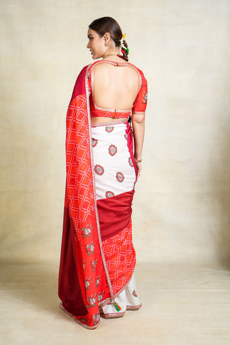 MITHU-GAJANAN RED PATCHWORK SAREE