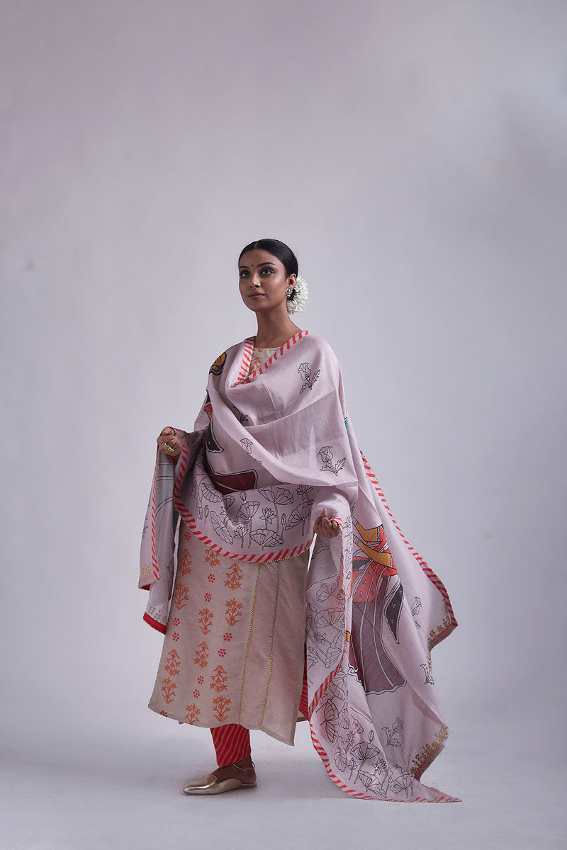 Rose-pink Phugadi dupatta