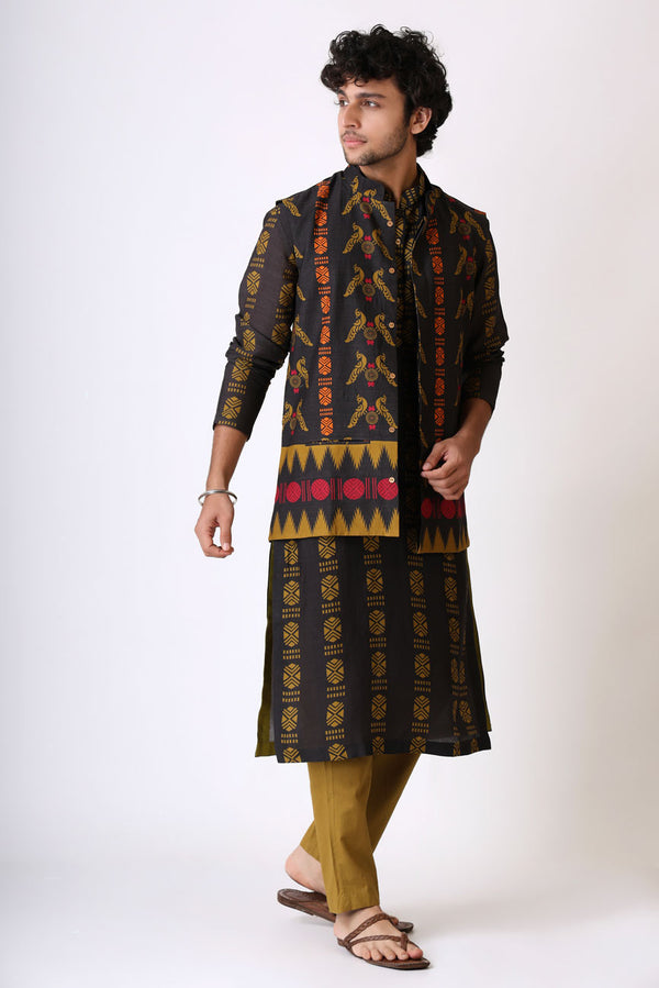 SANGHARASH BLACK MAYIL SET (kurta + pant + jacket)