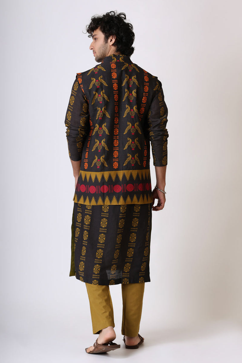 SANGHARASH BLACK MAYIL SET (kurta + pant + jacket)