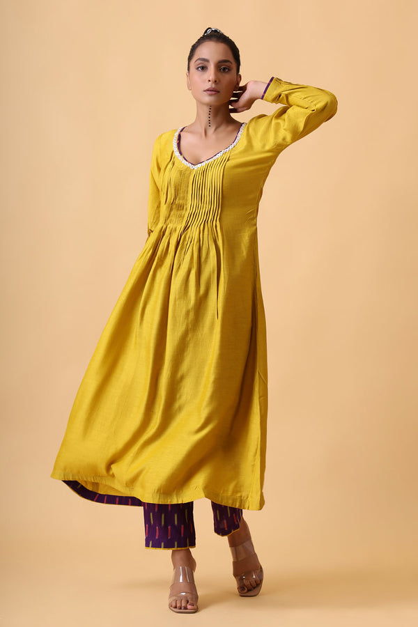 SAUNDARYA LEMON KURTA PANT SET