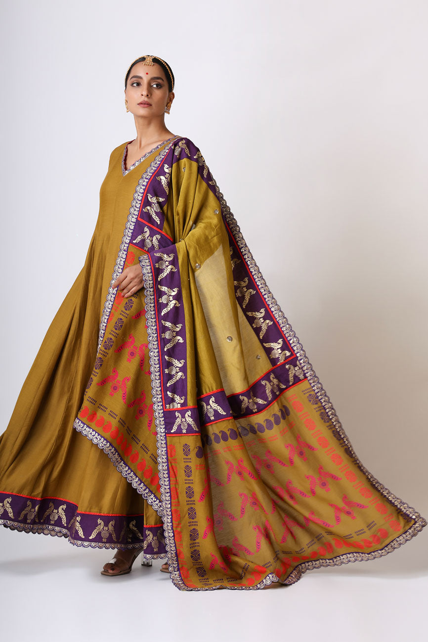 SMRITI OLIVE ANARKALI SET (set of 2)