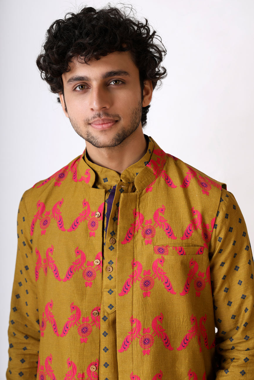 SMRITI OLIVE MAYIL SET ( kurta + pant + jacket )