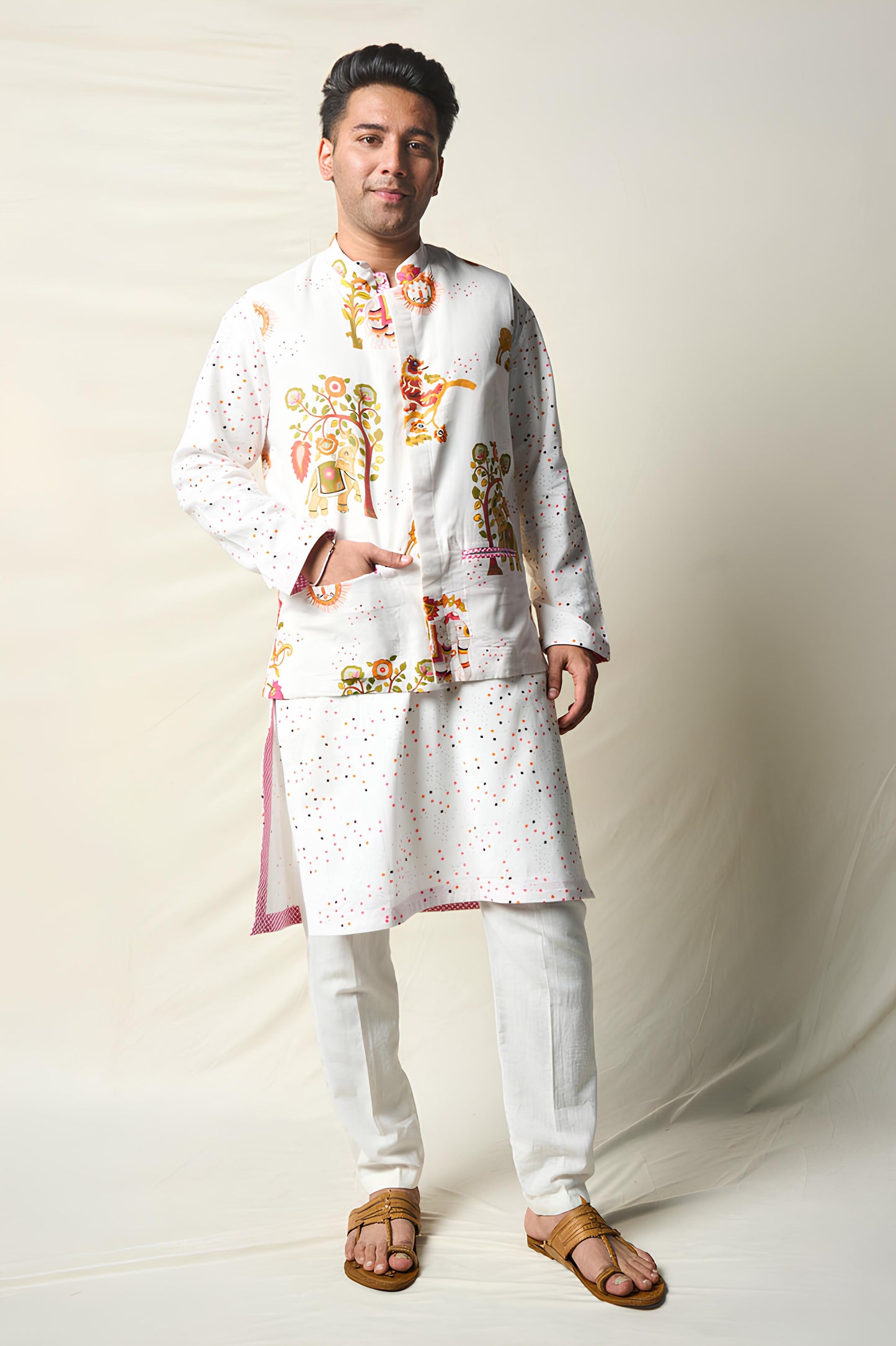 SUKH VANA BINDU WHITE (set of 2 kurta + pant ) MAN