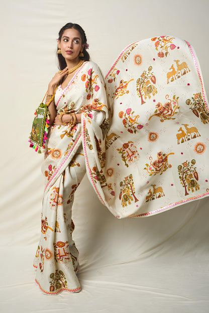 SUKH VANA WHITE SAREE