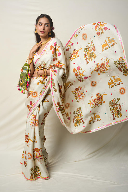 SUKH VANA WHITE SAREE