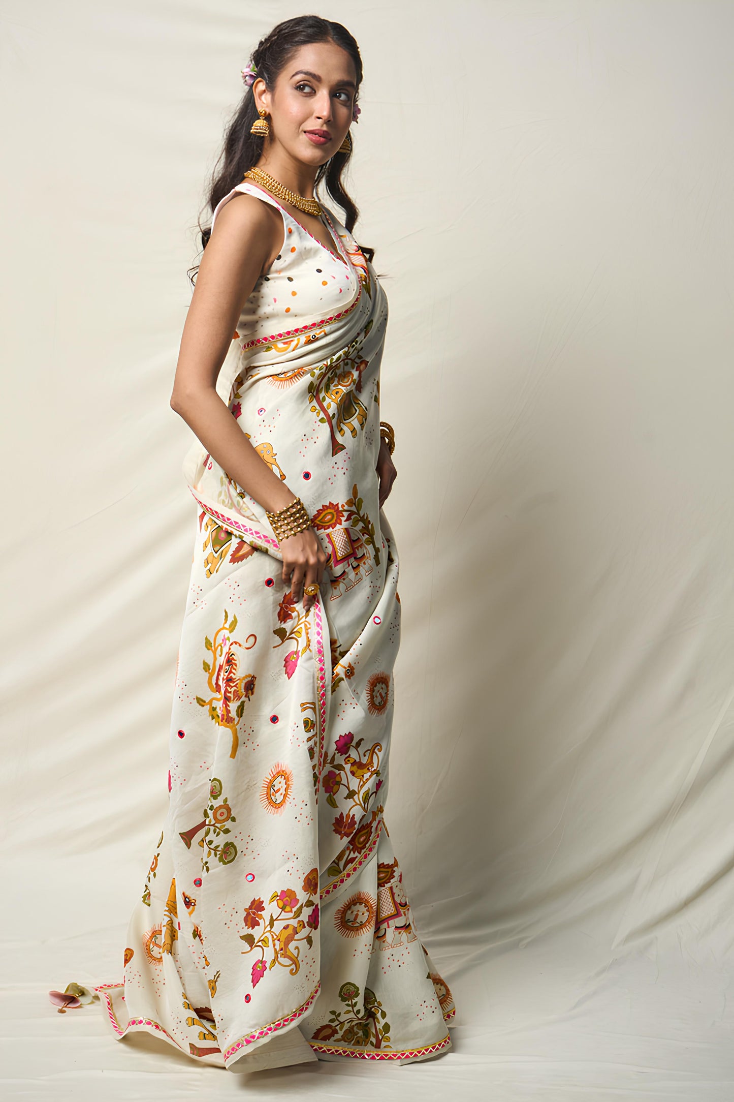 SUKH VANA WHITE SAREE