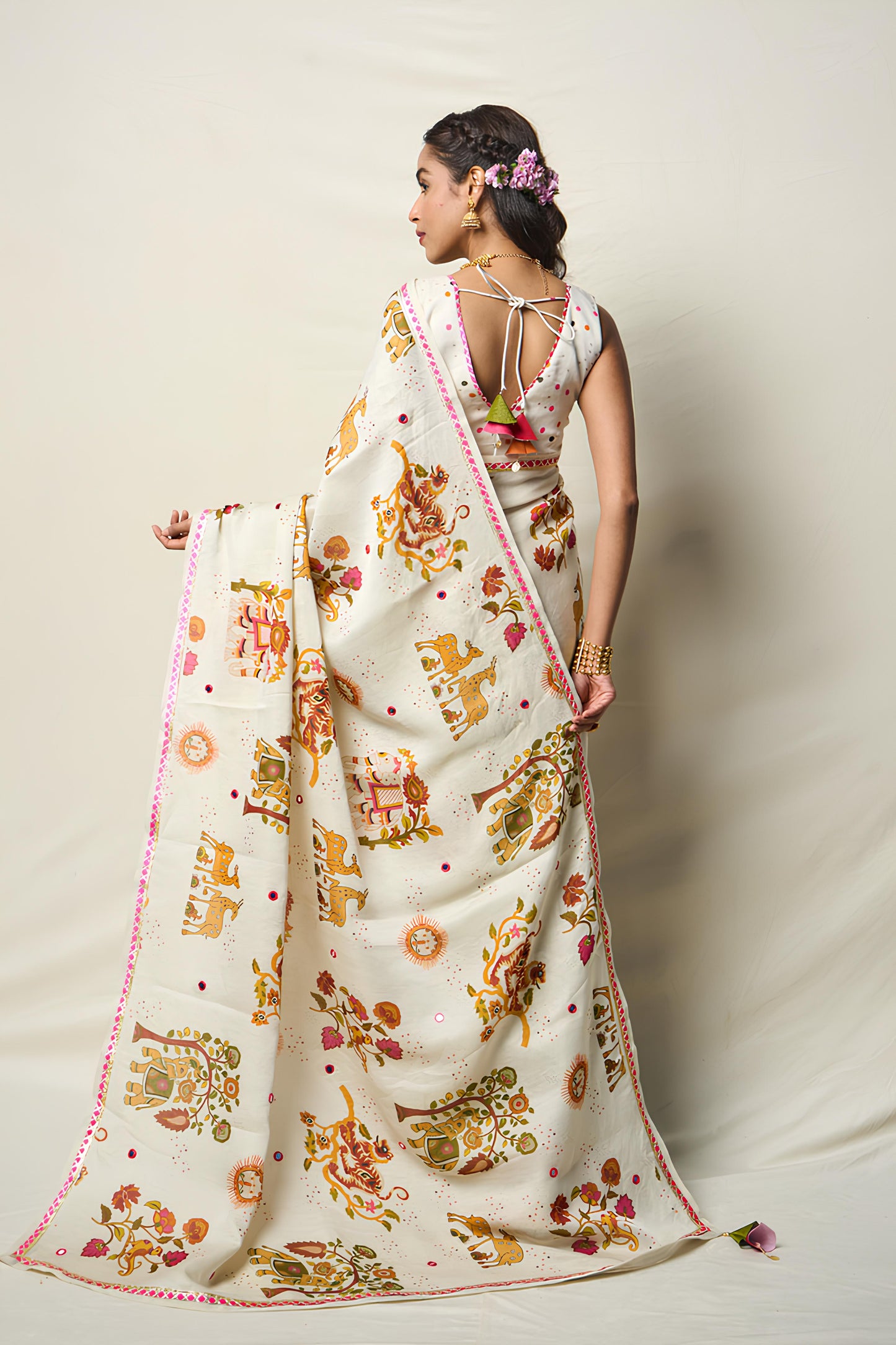 SUKH VANA WHITE SAREE