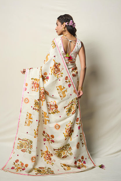 SUKH VANA WHITE SAREE