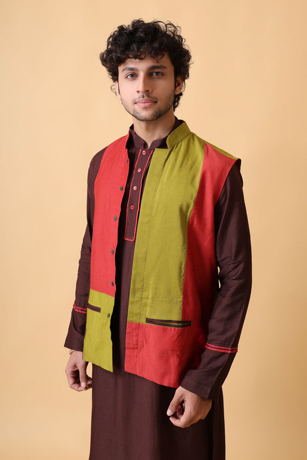 VARSHA CHESTNUT SET OF 3 ( kurta + churidar + jacket )
