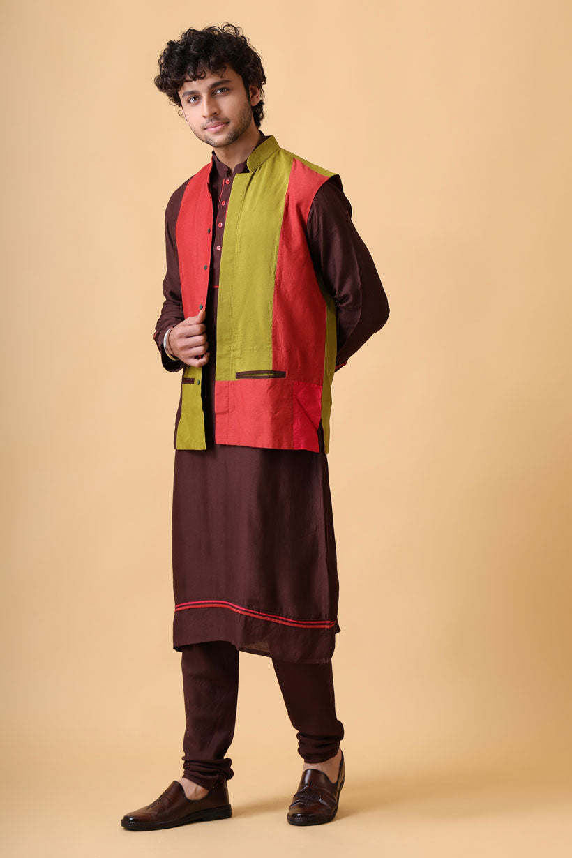 VARSHA CHESTNUT SET OF 3 ( kurta + churidar + jacket )
