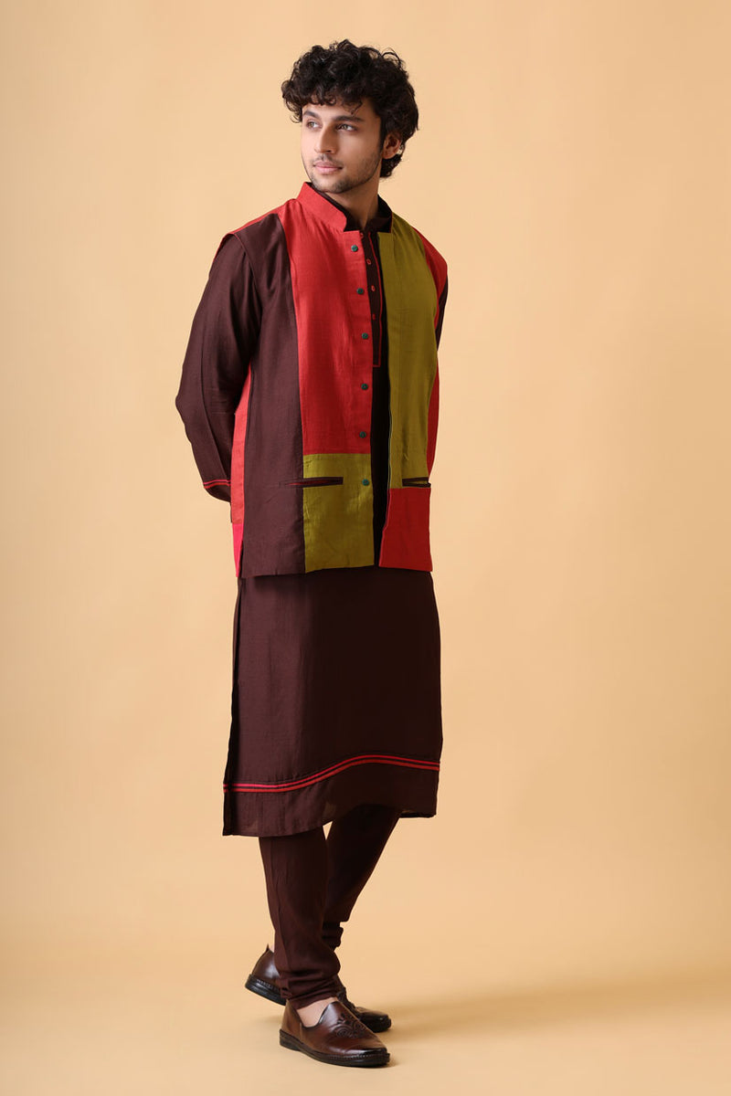 VARSHA CHESTNUT SET OF 3 ( kurta + churidar + jacket )