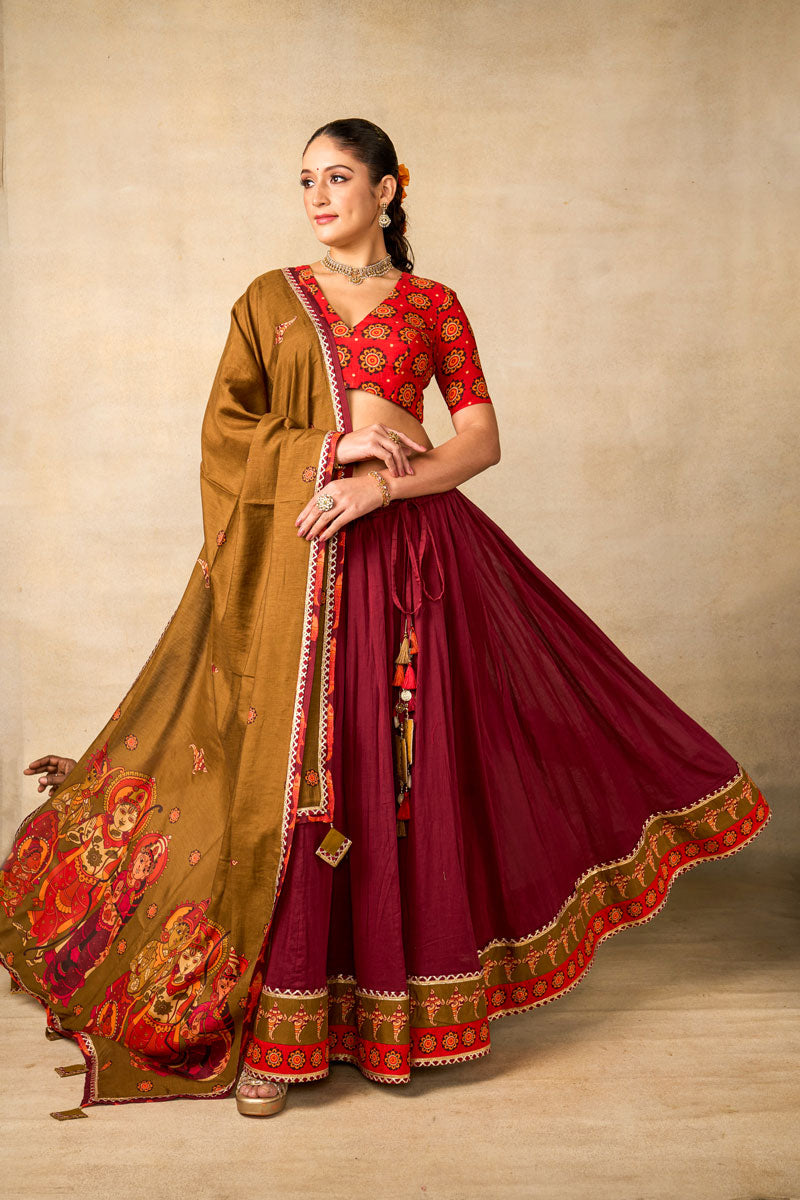 Ram Charit maroon lehenga set (SET OF 3)