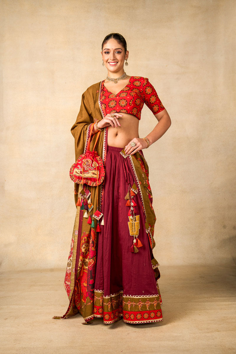 Ram Charit maroon lehenga set (SET OF 3)