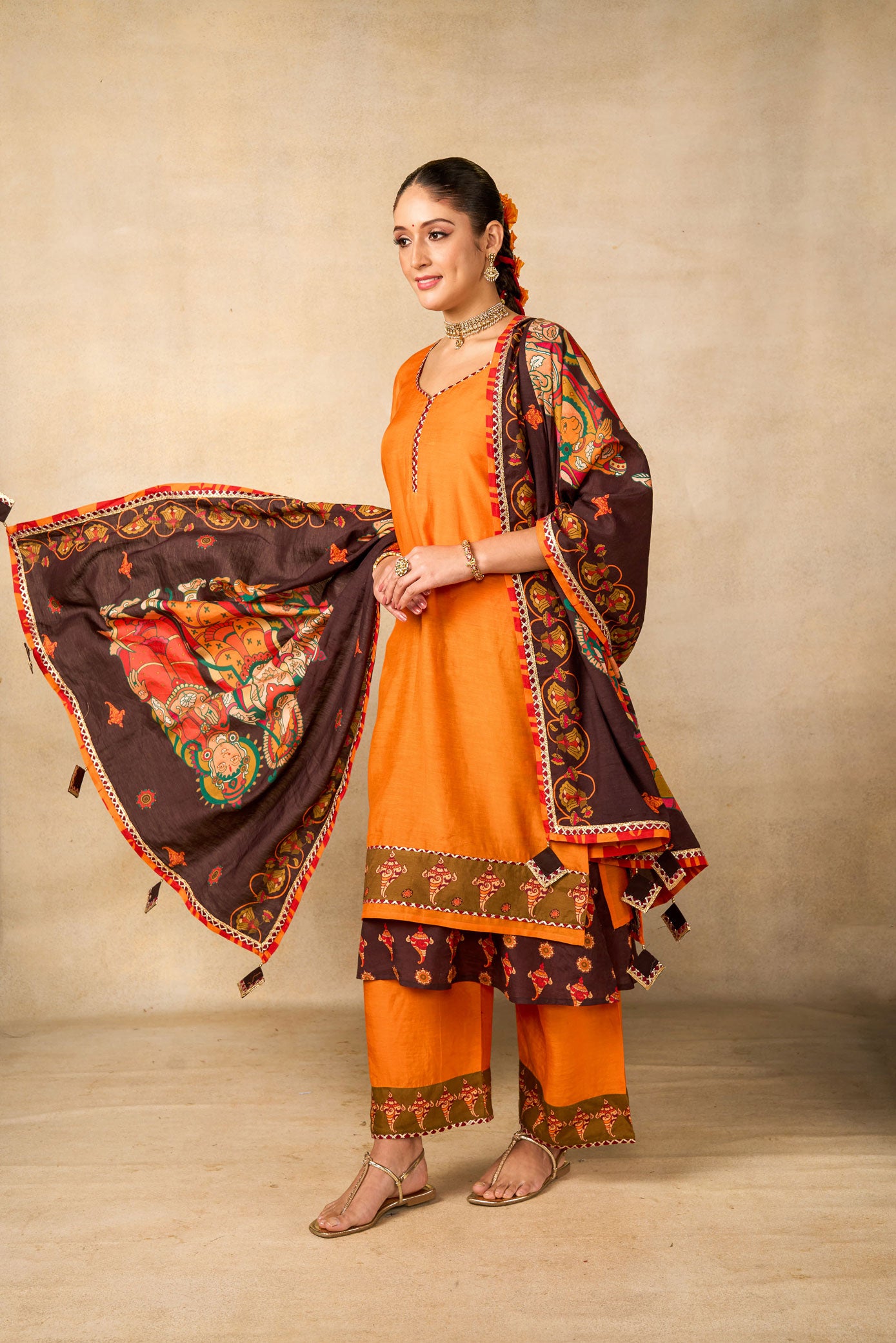 Janaki Jaal mango set of 3 ( kurta + palazzo + dupatta )