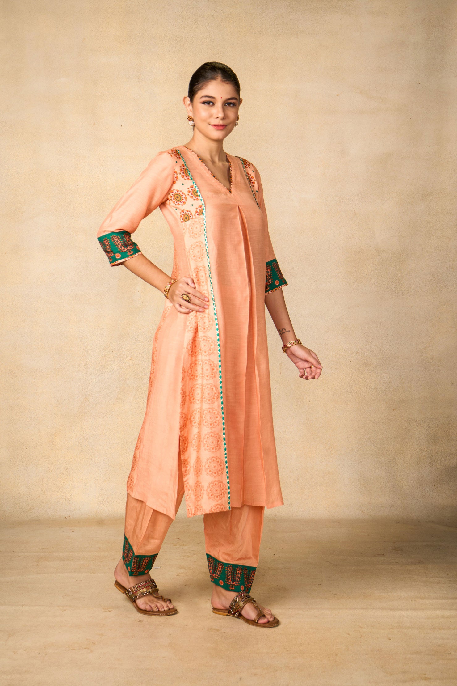 Ayodhya Aabha peach set of 3 ( kurta + salwar + dupatta )