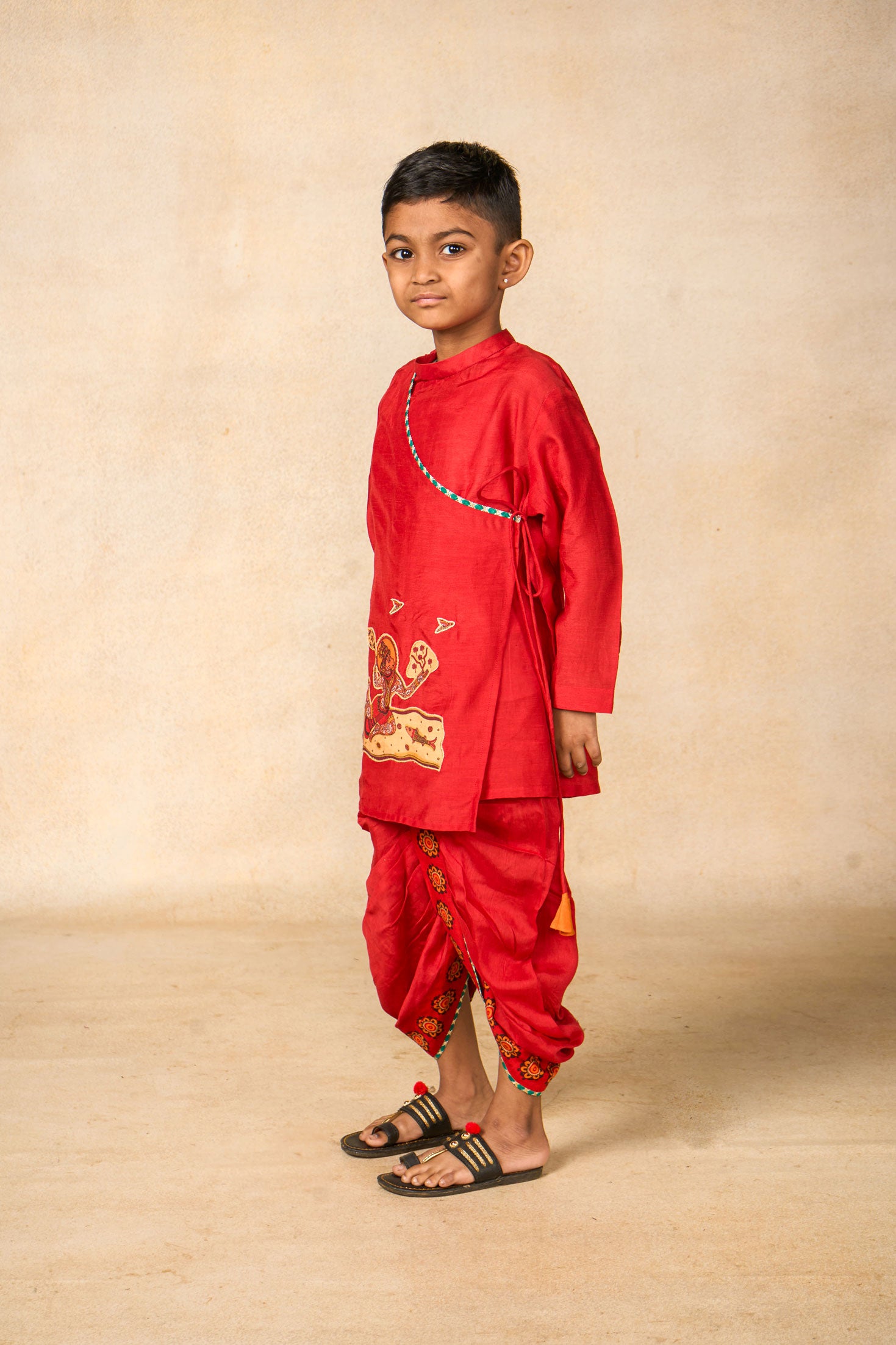 Hanu red kurta + dhoti set ( set of 2)
