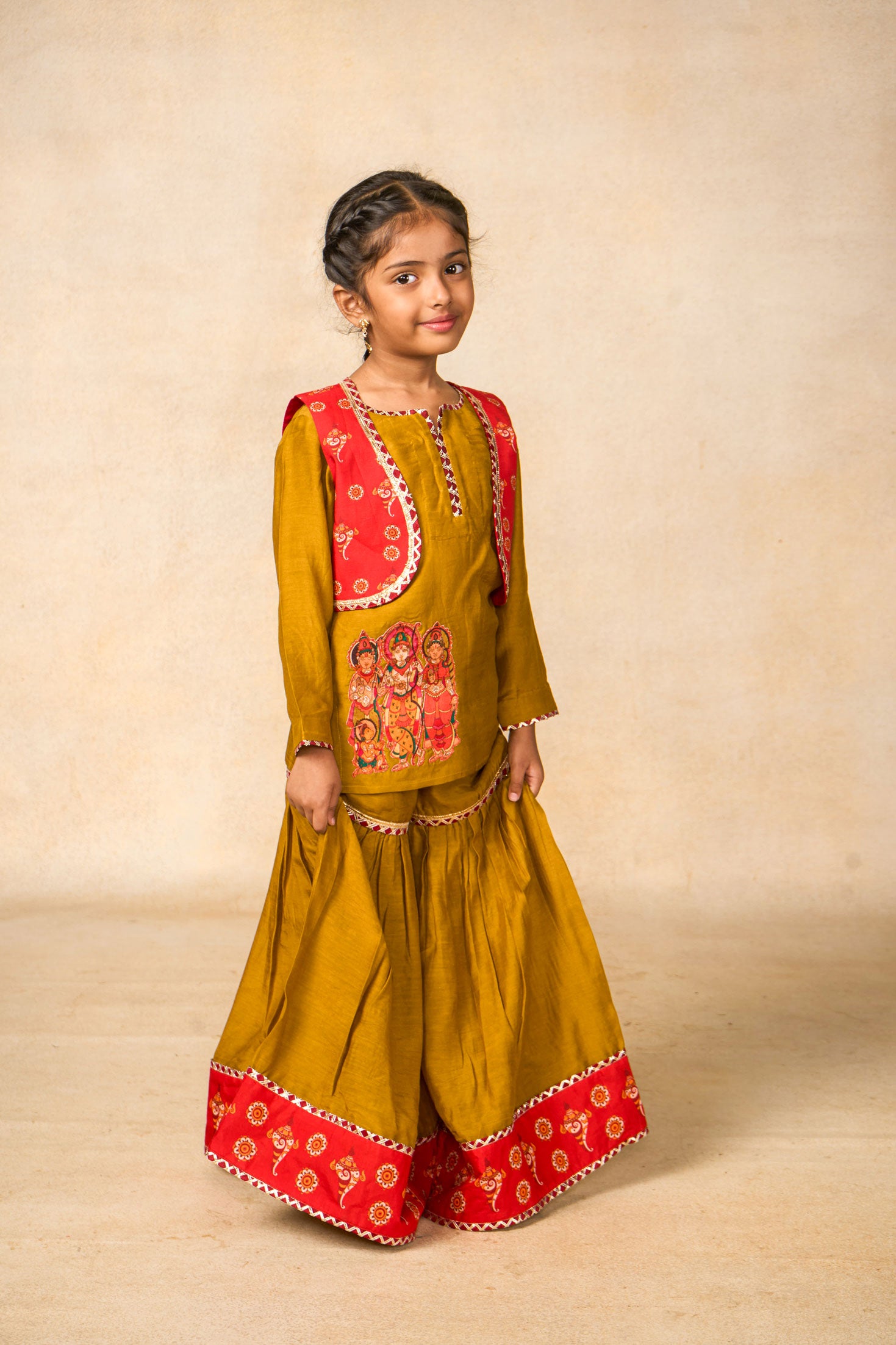 Ram Van olive kurta + Sharara +jacket set (set of 3)