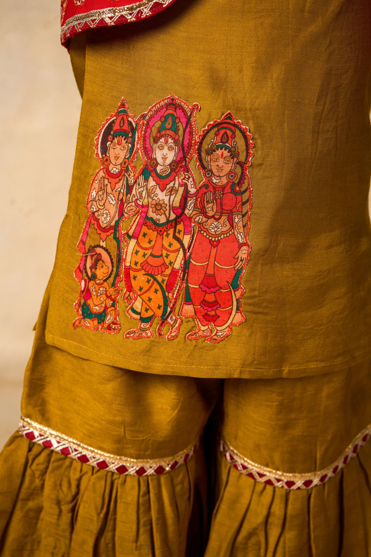 Ram Van olive kurta + Sharara +jacket set (set of 3)