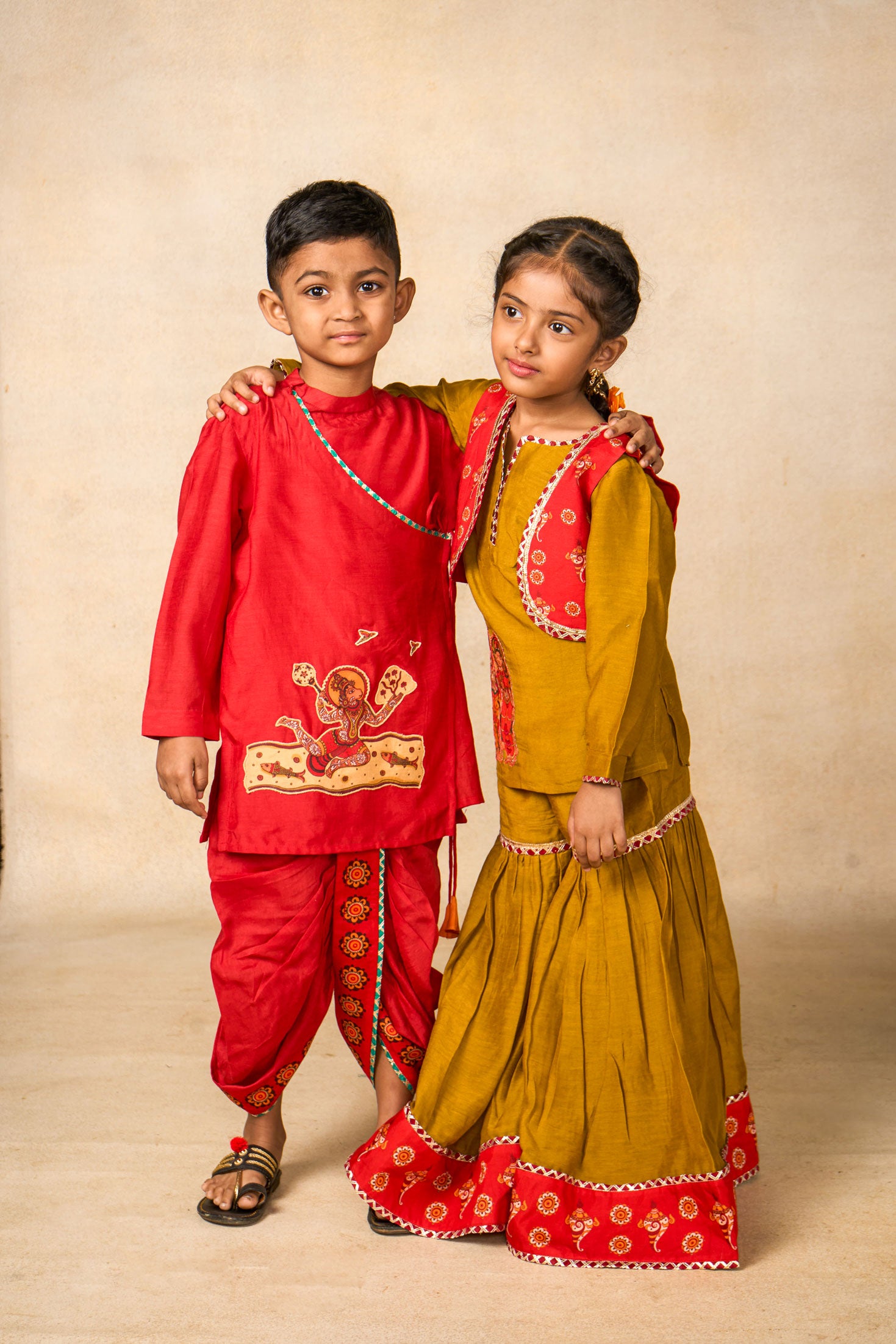 Ram Van olive kurta + Sharara +jacket set (set of 3)